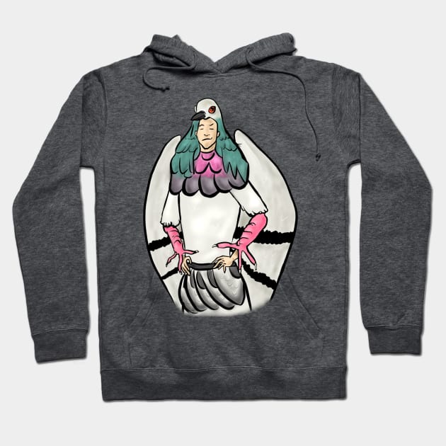 Smirking Man in Pigeon Costume Hoodie by Storyfeather